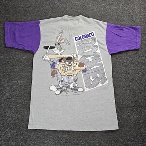 Vintage Colorado Rockies Shirt Mens Large Taz Bugs Bunny MLB Henley 1994 90s